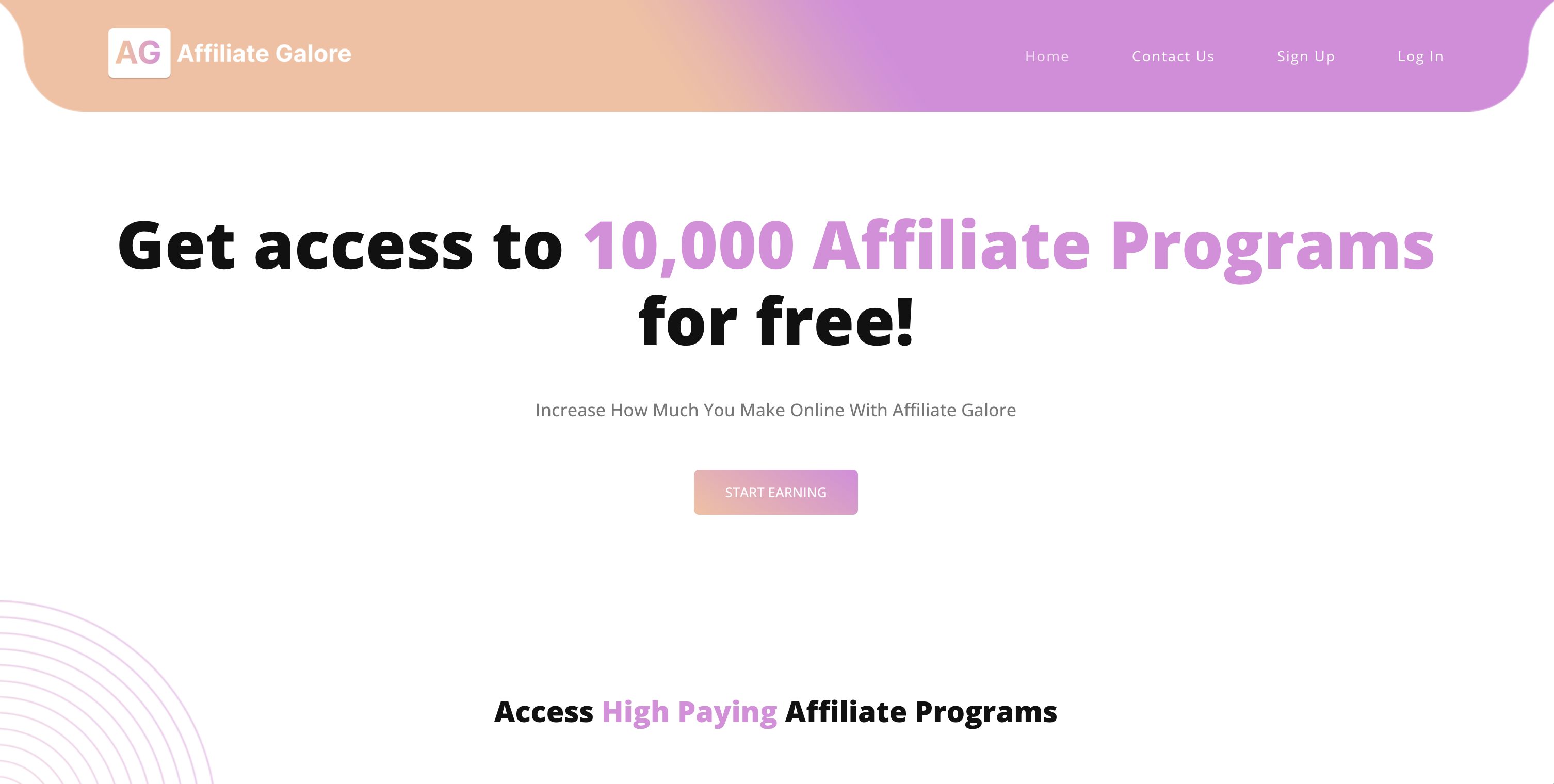 Screenshot of Affiliate Galore website